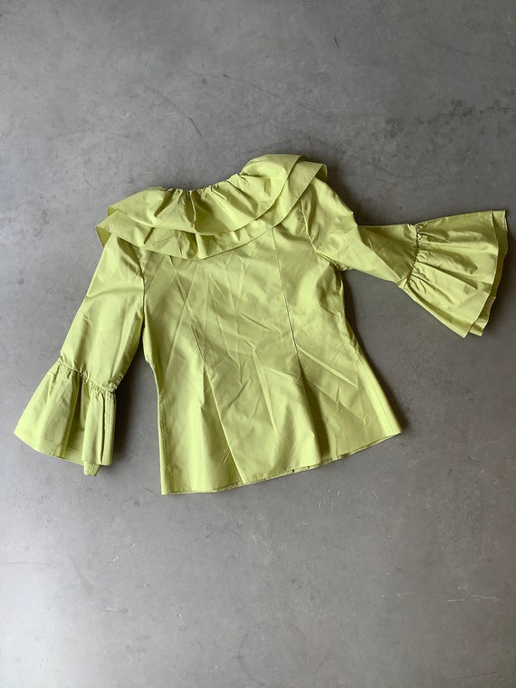 Chartreuse silk shirt chartreuse silk ruffle shir… - image 5