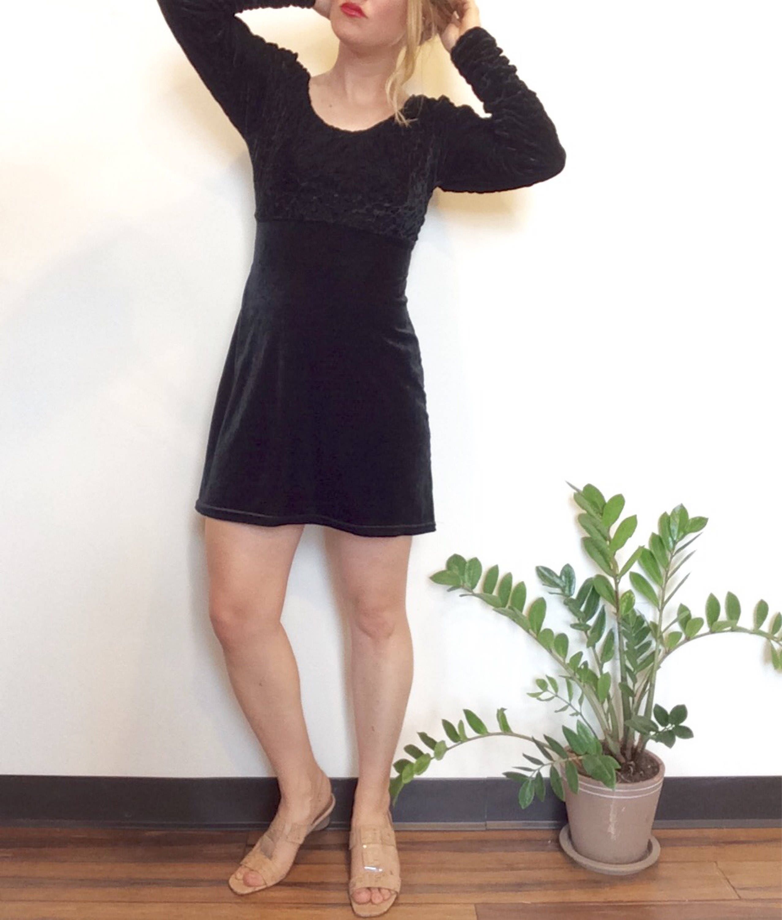 Vestido de negro vestido corto terciopelo vestido Etsy México
