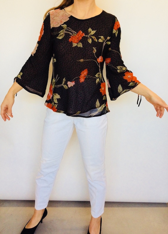 Vintage bellsleeve shirt vintage floral top floral