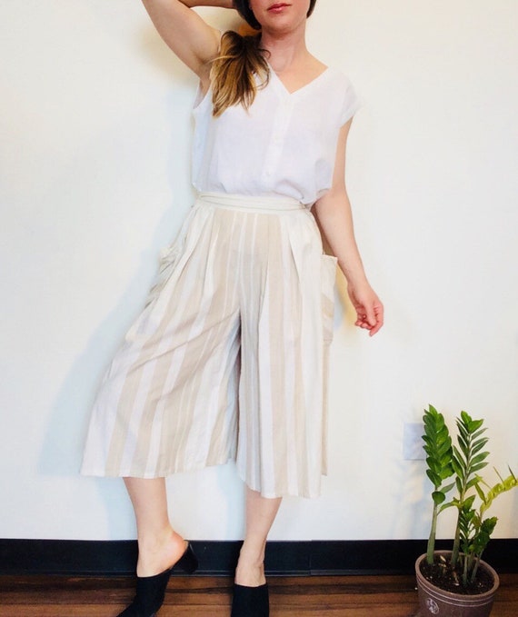 Vintage culottes striped culottes vintage pleated… - image 4