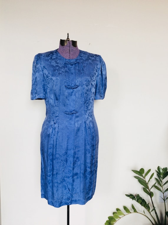Vintage silk dresss puffy sleeve dress silk flora… - image 2