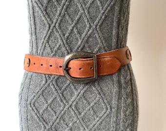Vintage leather belt brown leather belt supple leather belt wide leather belt vintage brown belt leather brown belt brass buckle belt