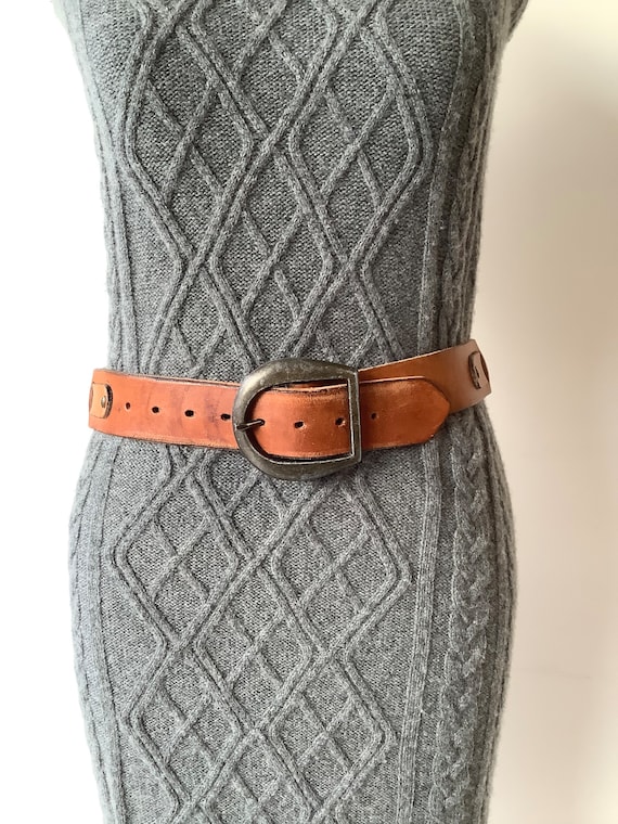 Vintage leather belt, vintage brown leather belt, Met… Gem