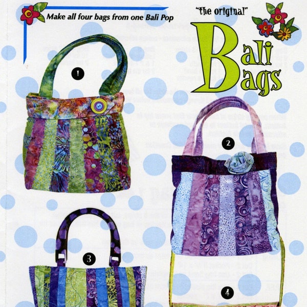 BALI BAGS jelly roll strip bag sewing pattern, Cool Cat Creations sewing pattern, handbag sewing pattern, purse sewing pattern!