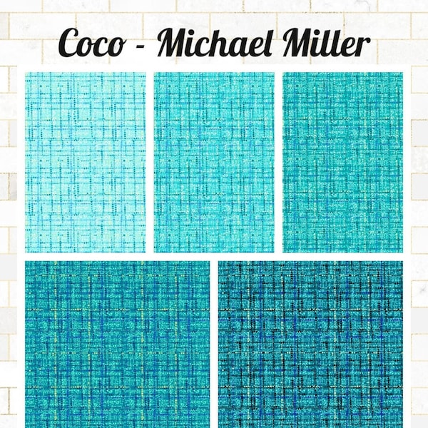 COCO - TEXTURED GRID Aqua/Turquoise blender cotton fabric, Michael Miller fabric, 100% cotton fabric, 5 coordinates you choose!