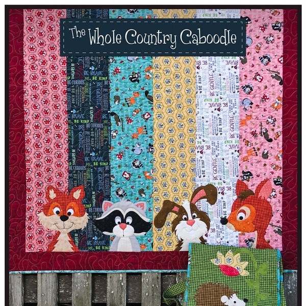 WOODLAND CRITTER QUILT & Backpack applique quilt pattern, The Whole Country Caboodle sewing pattern, fox applique quilt, raccoon quilt!