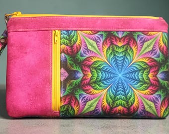 PULSERA - FRACTAL GEOMÉTRICO Zippy Clutch, bolso colorido, bolso con cremallera y pulsera, ¡bolso hecho a mano!