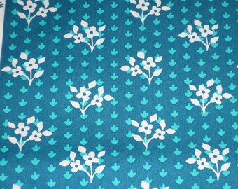 SWEETIE FLOWERS on TURQUOISE cotton fabric by the 1/2 yard, Michael Miller Fabric, 100% cotton fabric, white flower fabric, floral fabric!