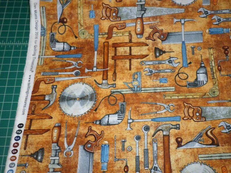 CARPENTER TOOLS on brown cotton fabric by the 1/2 yard Etsy