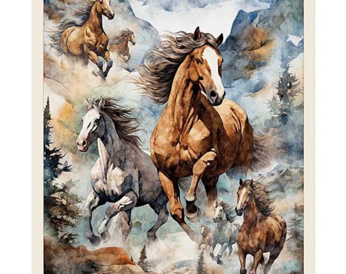 Ledger Horses Running White Clay Fabric main image 0