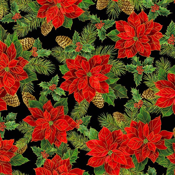 Christmas poinsettia fabric Clearance