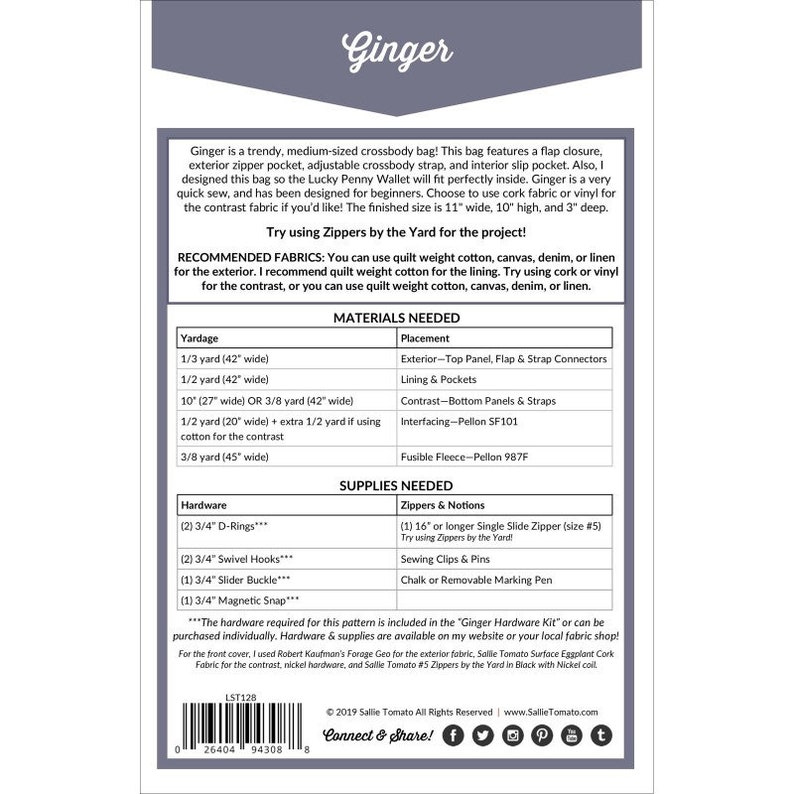 GINGER CROSSBODY Purse Sewing Pattern Sallie Tomato Sewing Etsy