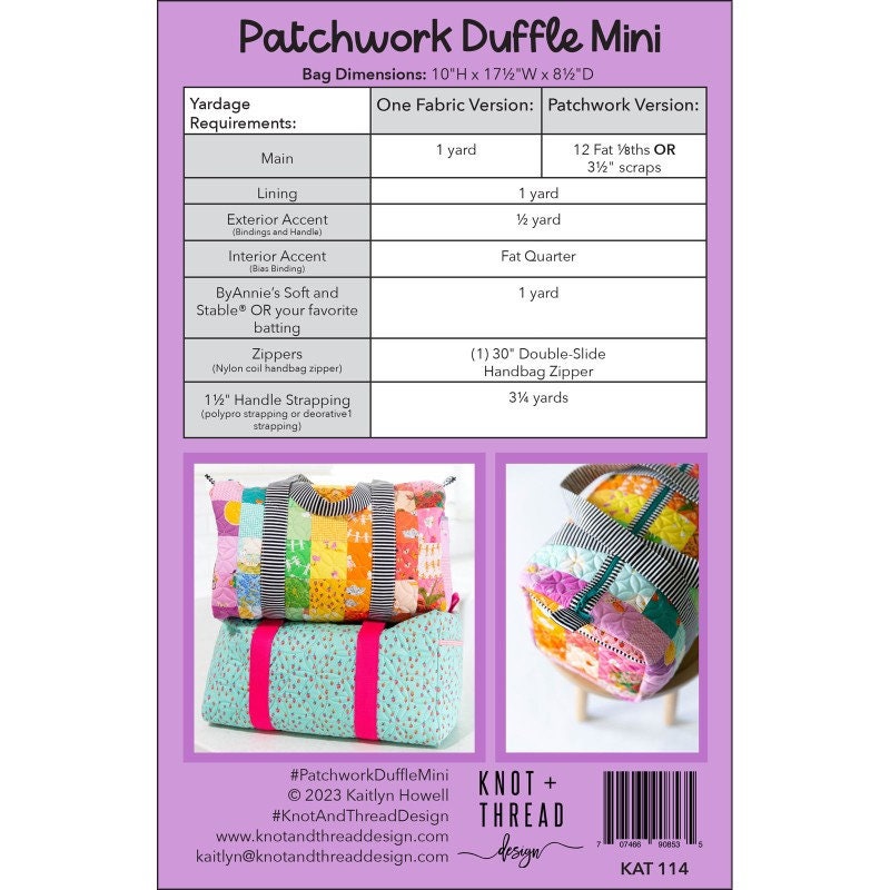 PATCHWORK DUFFLE MINI Bag Sewing Pattern, Knot and Thread Design Sewing ...