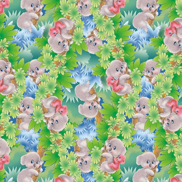 End Of Bolt KOALA BEARS in TREES 33" x 44" cotton fabric, Studio E Fabric, 100% cotton fabric, Painting The World fabric, koala bear fabric!