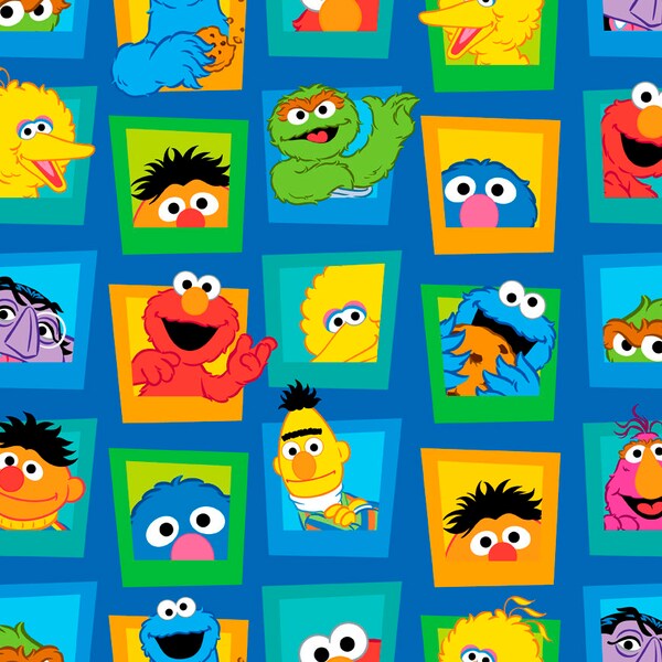 SESAME STREET FACES in blocks cotton fabric, Qt fabrics, Quilting Treasures, 100% cotton fabric, Elmo fabric, Cookie Monster fabric!