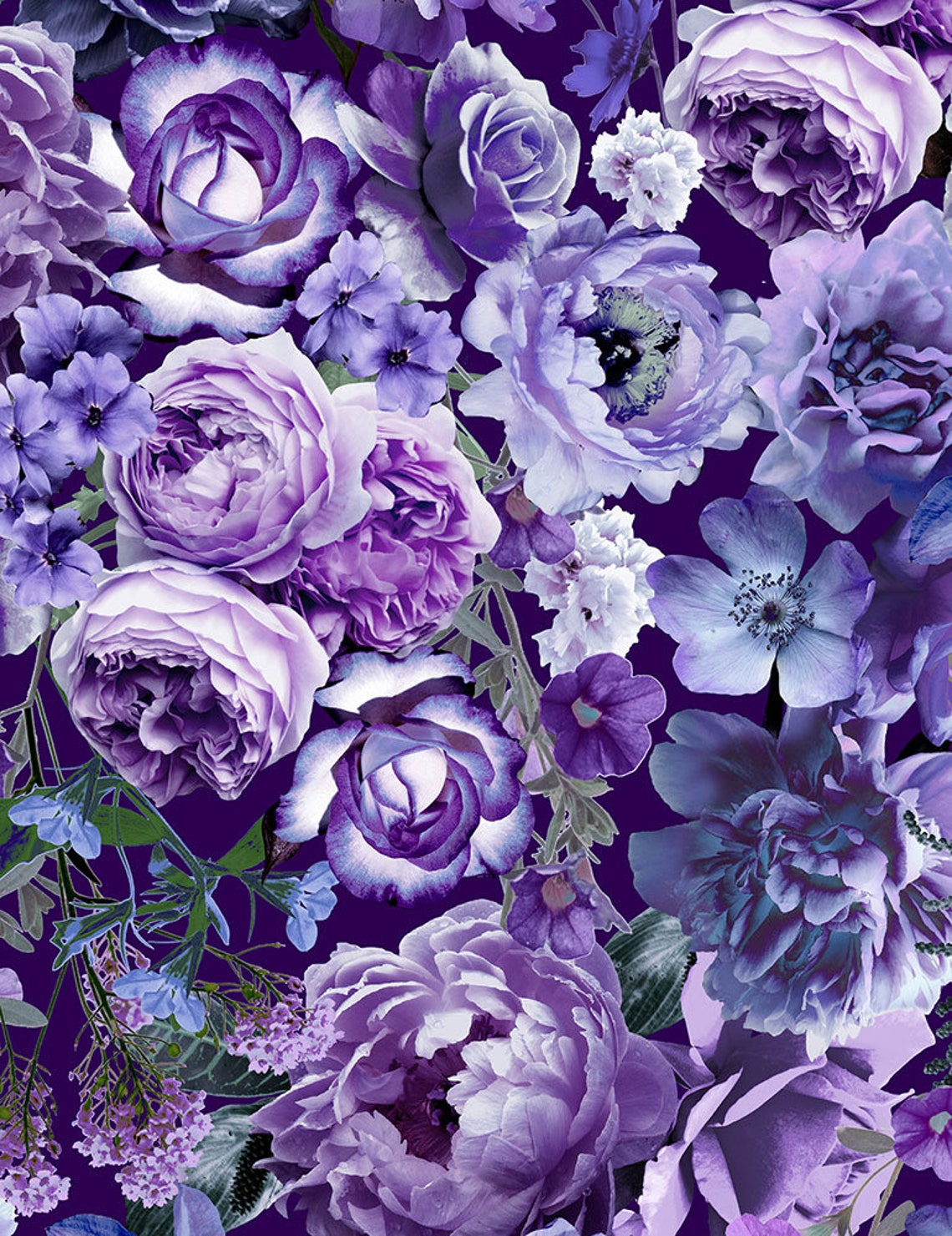 FQ PURPLE PEONY Flowers Medium Scale Cotton Fabric Timeless Etsy