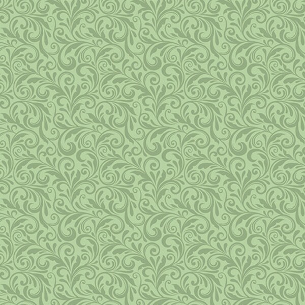 End Of Bolt GREEN SCROLL Miss Marguerite 23" x44" cotton fabric, Benartex fabric, scroll fabric, green swirl fabric!