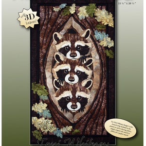 RACCOON Who? What? Where? sewing pattern, Toni Whitney pattern, fusible applique quilt pattern, animal quilt pattern, raccoon quilt pattern!