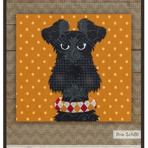 SCHNAUZER 2 BLACK precut fused applique 8" quilt block pattern, The Whole Country Caboodle sewing pattern, dog quilt block kit!
