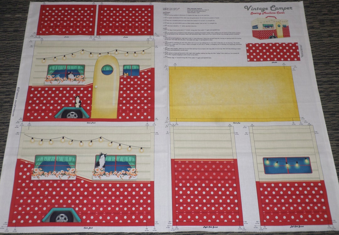 VINTAGE CAMPER Sewing Machine Cover Cotton Fabric Panel, 36 X 44 Panel