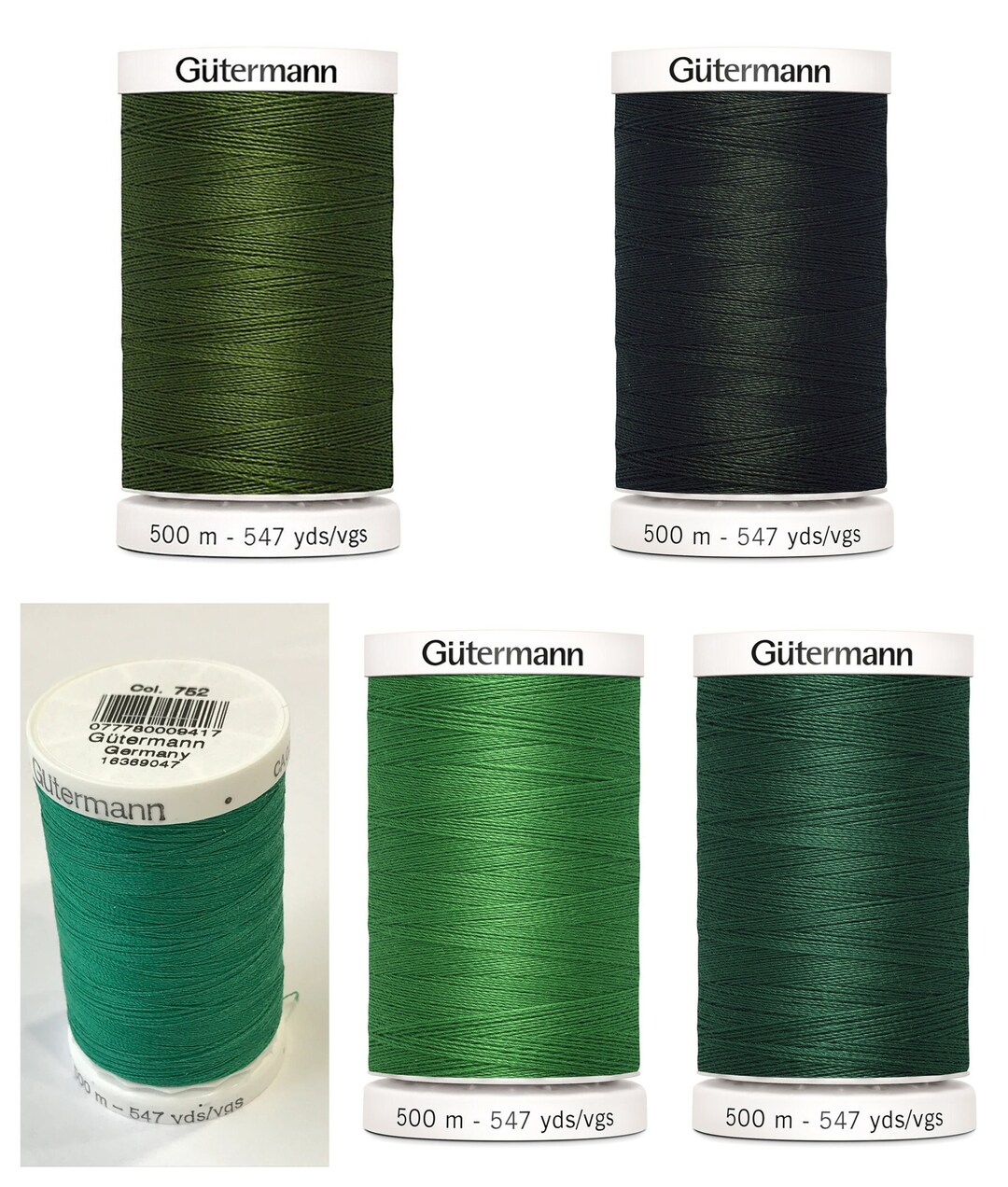 547 Yards GUTERMANN THREAD GREEN Tones Sew All Polyester Thread, 100