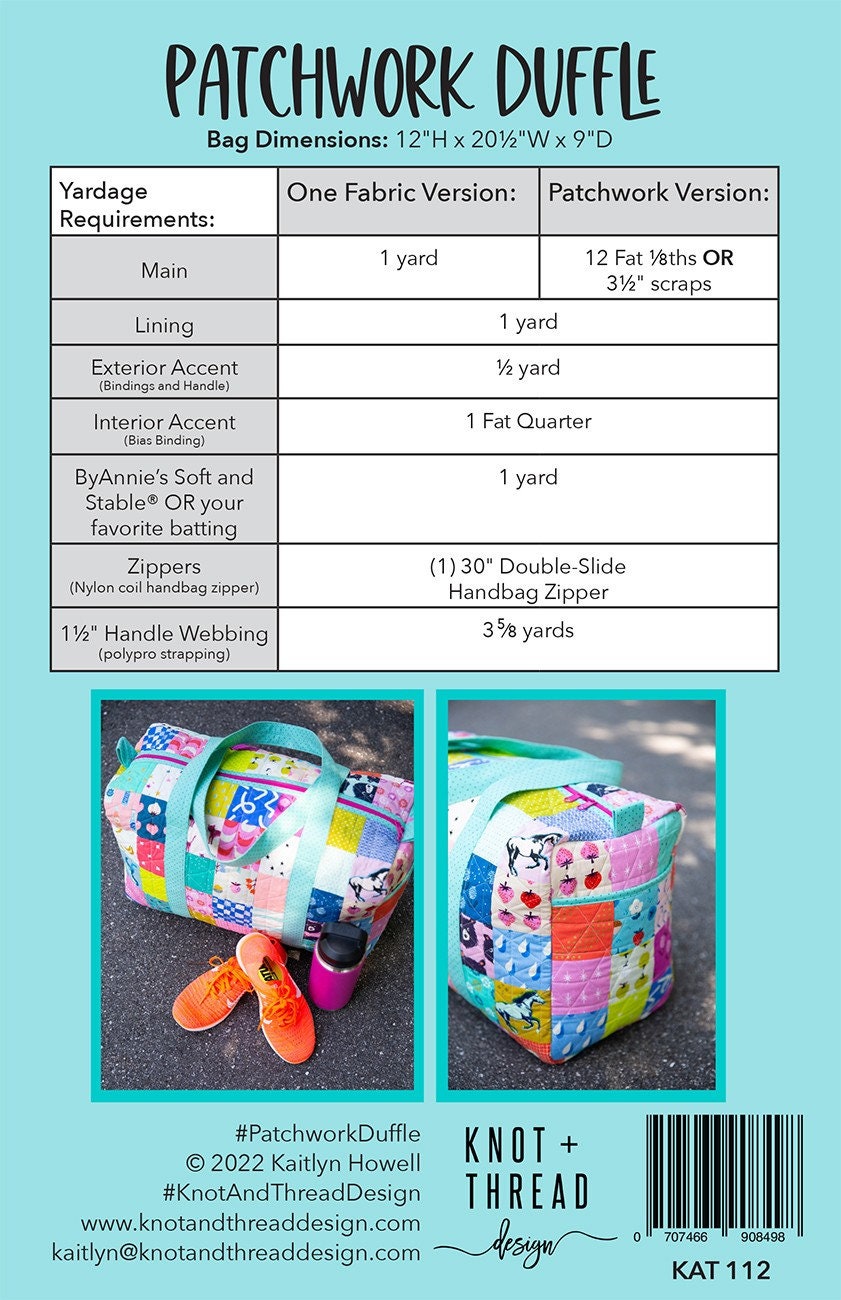 PATCHWORK DUFFLE Bag Sewing Pattern, Knot and Thread Design Sewing ...