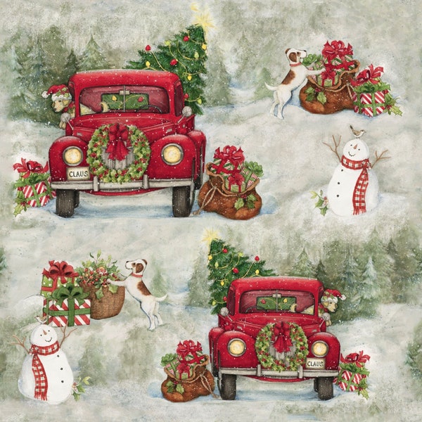 Springs Creative Christmas Fabric Panel - Red Truck & Holiday Scene Quilting Panel, 36"x44" Cotton