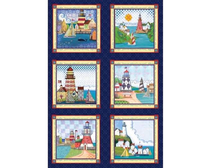 LIGHTHOUSES JIM SHORE Cotton Fabric Panel 23 X 44, Benartex, Ocean