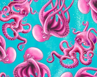 OCTOPUS BRIGHT AQUATIC cotton fabric, Michael Miller fabric, 100% cotton fabric, ocean fabric, sea life fabric, octopus fabric!