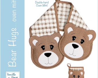 BEAR HUGS Patron de couture gants de cuisine double main, patron de couture Vanilla House Designs, patron de couture de cuisine, patron de couture de gants de cuisine !