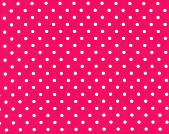 WHITE POLKA DOTS on pink cotton fabric, Timeless Treasures fabric, 1/8" dots, polka dot fabric, "Magenta" dotty fabric!