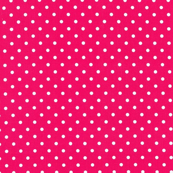 WHITE POLKA DOTS on pink cotton fabric, Timeless Treasures fabric, 1/8" dots, polka dot fabric, "Magenta" dotty fabric!