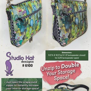 THE EXPAND-O-MATIC purse sewing pattern, Studio Kat designs, expandable bag pattern, handbag sewing pattern, crossbody purse pattern!