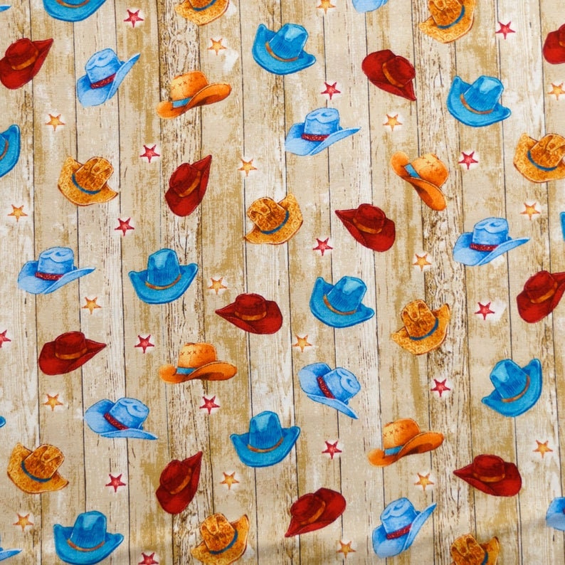 COWBOY HAT On Barn Wood Sunset Rodeo cotton fabric Henry Etsy