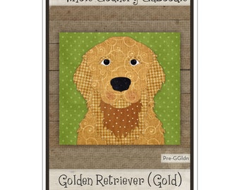 GOLDEN RETRIEVER precut fused applique 8" quilt block pattern, The Whole Country Caboodle sewing pattern, dog quilt block kit!