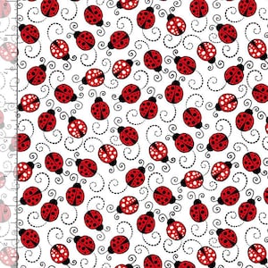 LITTLE RED LADYBUGS on white cotton fabric, Timeless Treasures fabric, ladybug fabric, insect fabric, bug fabric, you make my heart happy!