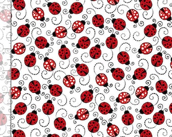 PETITES LADYBUGS ROUGES sur tissu de coton blanc, tissu Timeless Treasures, tissu de coccinelles, tissu d'insectes, tissu d'insectes, vous me faites plaisir !