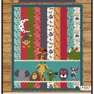 May include: A colorful quilt with a whimsical design featuring various animals and a crescent moon. The quilt includes the text "Moon & Back Critter Quilt" and measures 46 inches by 60 inches.