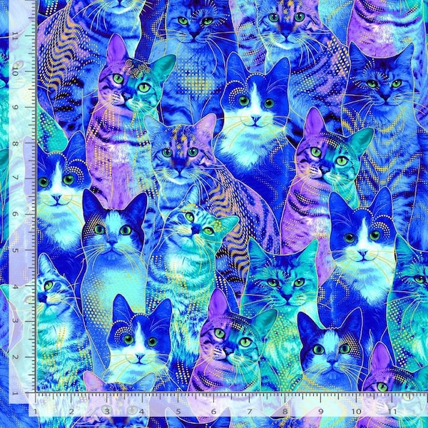 PACKED BLUE CATS cotton fabric, Timeless Treasures fabric, quilting fabric, kitty fabric, kitten fabric, cat fabric, Bijoux fabric!