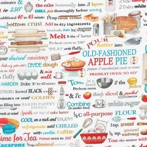 End Of Bolt BAKING SAYINGS & FOOD 29" x 44" cotton fabric, Robert Kaufman fabric, food fabric, baked goods fabric, apple pie fabric!