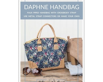 DAPHNE HANDBAG faux piped handbag with crossbody strap sewing pattern, Sallie Tomato sewing pattern, purse sewing pattern, handbag pattern!