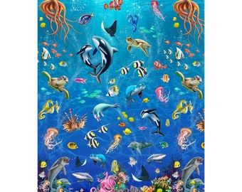 SEA WORLD ANIMALS cotton fabric, Michael Miller fabric, 100% cotton fabric, whale fabric, fish fabric, sea coral fabric, octopus fabric!