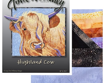 HIGHLAND COW applique quilt kit PREORDER, Toni Whitney pattern, fusible applique quilt kit with batik fabric, cow fusible applique!