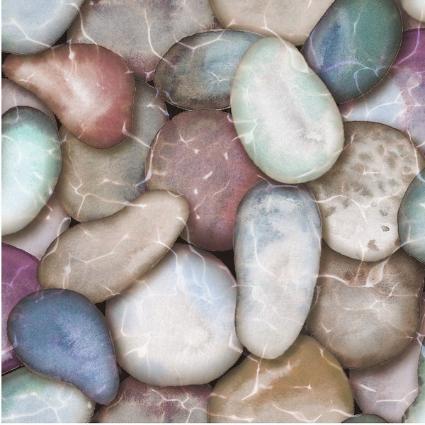 LANDSCAPE ROCKS cotton fabric, Oasis fabric, 100% cotton fabric, beige & colored rocks, nature fabric, pebble fabric!