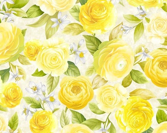 YELLOW ROSES cotton fabric, Timeless Treasures fabric, 100% cotton fabric, Lemon Bouquet fabric, roses fabric, spring floral fabric!