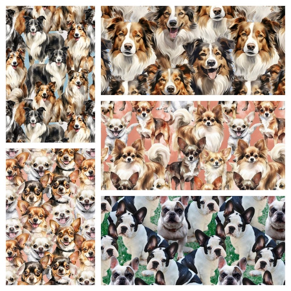 DOG BREEDS Collies, Chihuahuas, French Bulldogs cotton fabrics, David Textiles fabric, 5 fabrics you choose, collie fabric, chihuahua fabric