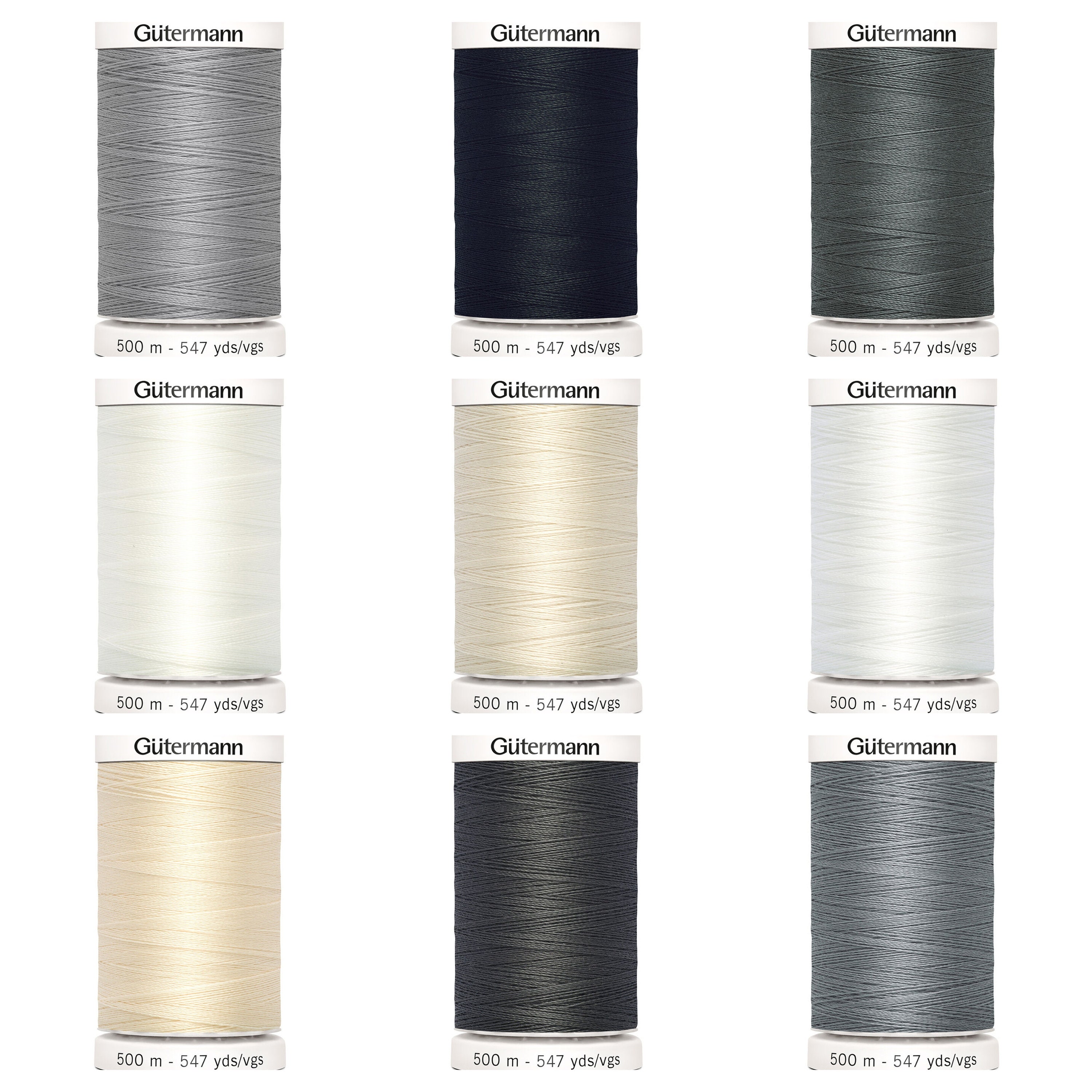547 Yards GUTERMANN THREAD Black/white/gray Sew All Polyester Thread, 100%  Polyester Thread, 50 Weight Thread, You Choose 