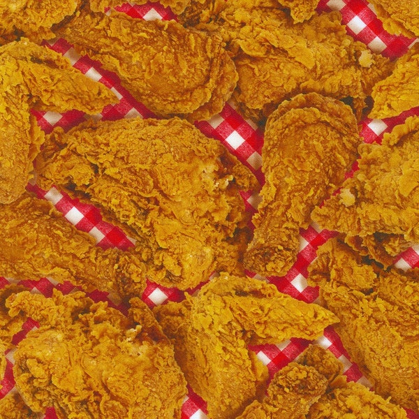 End Of Bolt FRIED CHICKEN 32" x 44" cotton fabric, Robert Kaufman fabric, food fabric, BBQ fabric, summer fabric, kitchen fabric!