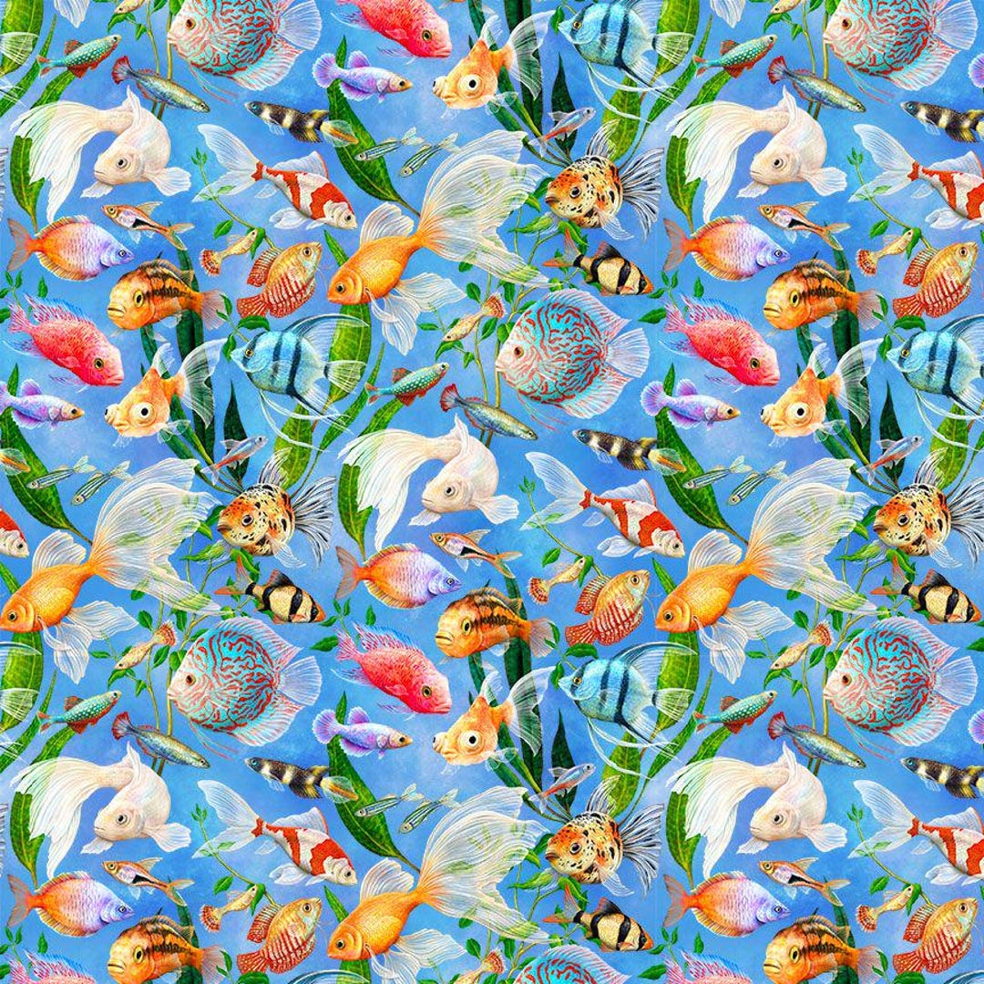 Cloth Fish AQUARIUM FISH Cotton Fabric, Timeless Treasures Fabric, 100% Cotton ...