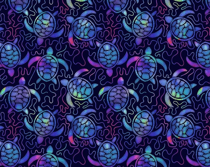 SWIMMING SEA TURTLES Cotton Fabric, Timeless Treasures Fabric, 100